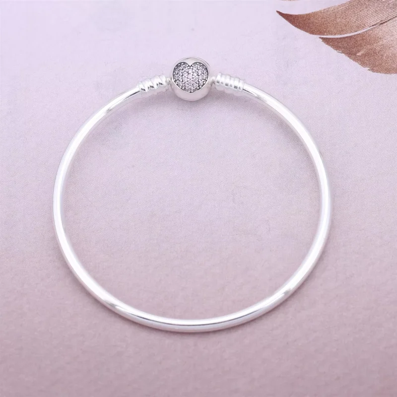 (kuva) Silver bangle bracelet with pink cubic zirconia - 590716PCZ - Rannekorut | PANDO - Näytä 2