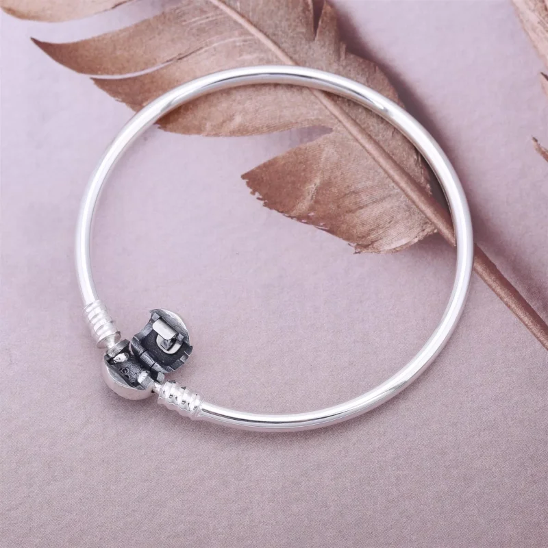(kuva) Silver bangle bracelet with pink cubic zirconia - 590716PCZ - Rannekorut | PANDO - Näytä 4