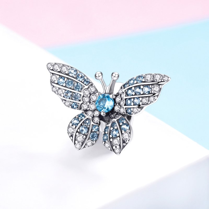 (kuva) Pandora-tyylinen Hopeinen Kimalteinen Perhos Charm - BSC061 - Näytä 2