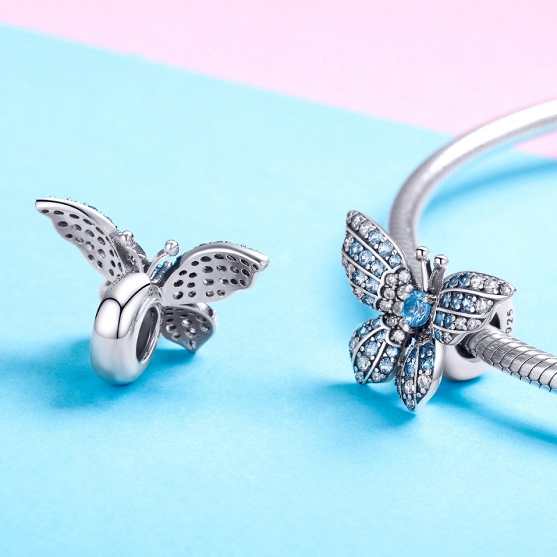 (kuva) Pandora-tyylinen Hopeinen Kimalteinen Perhos Charm - BSC061 - Näytä 4