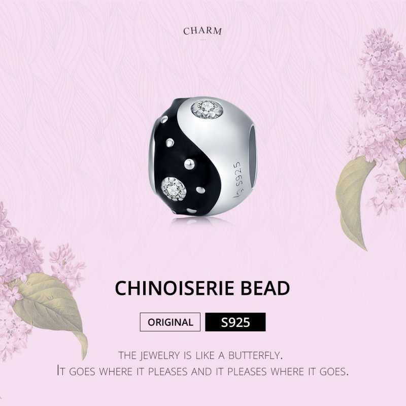 (kuva) Pandora-tyylinen hopea Chinoiserie Yin Yang -riipus - BSC192 - Näytä 6