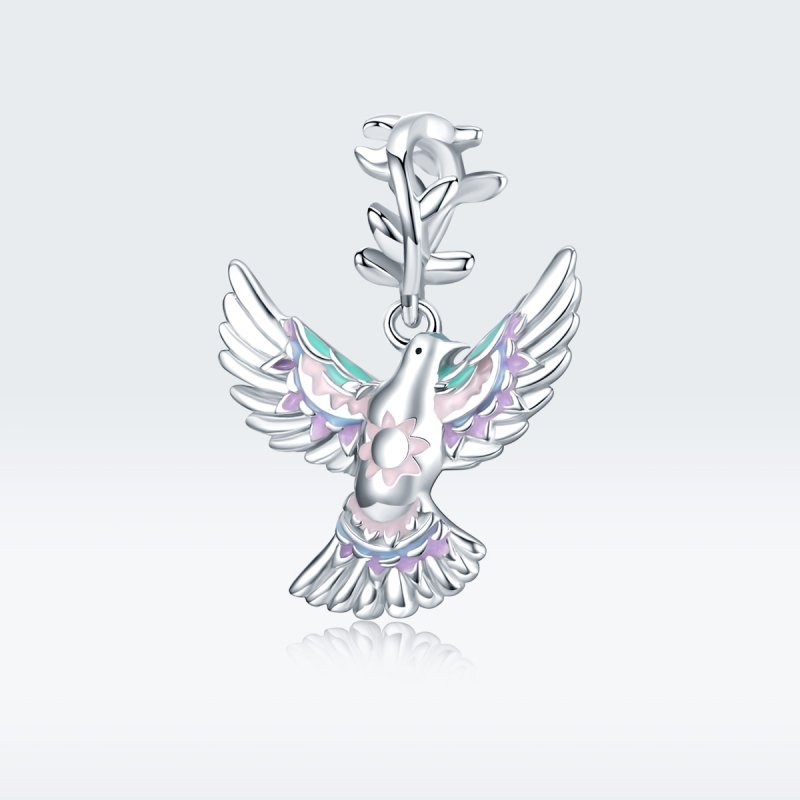 (kuva) Pandora-tyylinen hopeinen rauhan kyyhkysen amuletti - BSC295 - Näytä 5