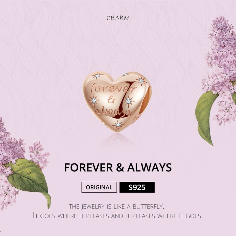 (kuva) Pandora-tyylinen Ruusukulta Forever & Always -riipus - SCC1223 - Näytä 2