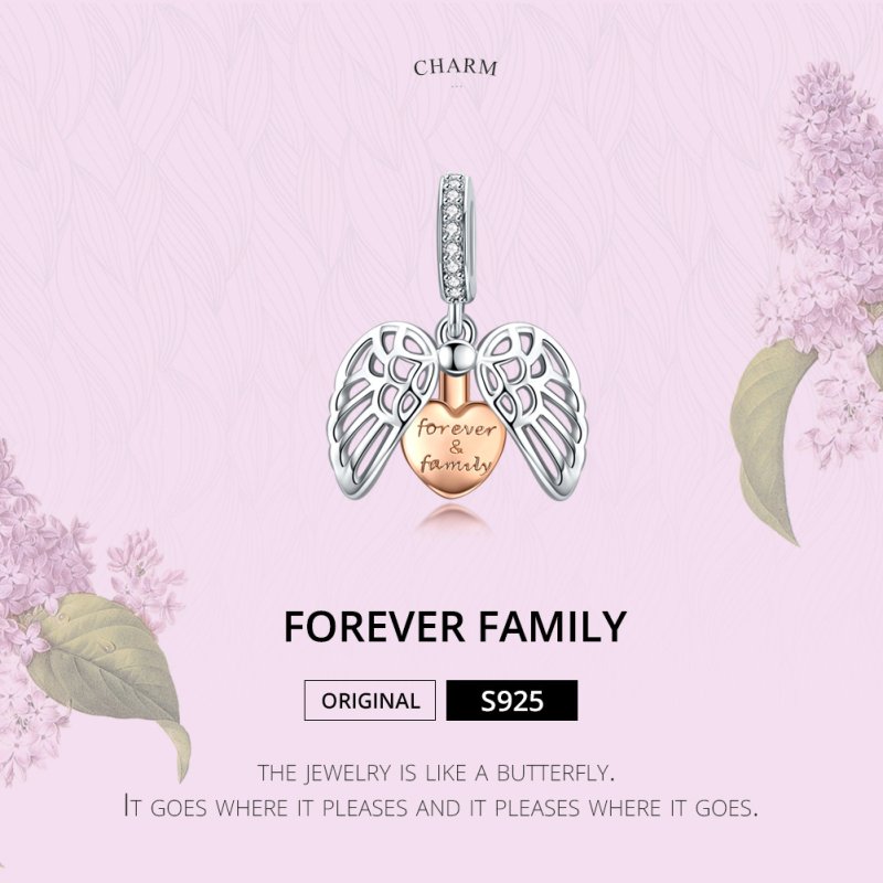(kuva) Pandora-tyylinen Hopea & Ruusukulta Forever & Family -riipus - SCC1299 - Näytä 4