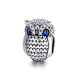 (kuva) Pandora-tyylinen hopeinen hohtava pöllö-amuletti - SCC1607