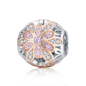 (kuva) Pandora Style Two Tone Flowers Charm - SCC922
