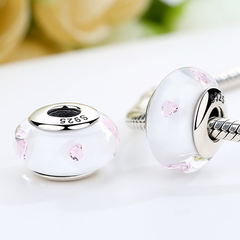 (kuva) Pandora-tyylinen Valkoinen Murano-lasi Pinkit Kivet Charm - SCZ004 - Näytä 3