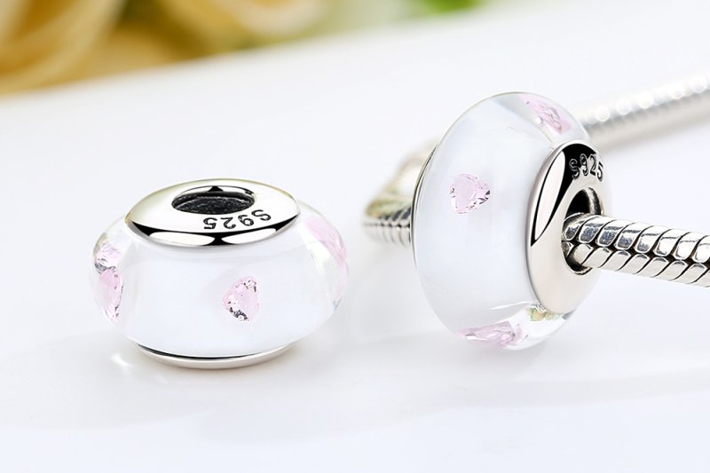 (kuva) Pandora-tyylinen Valkoinen Murano-lasi Pinkit Kivet Charm - SCZ004 - Näytä 7