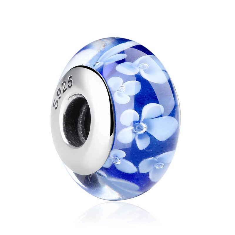 (kuva) Pandora-tyylinen Sininen Muranolasi Valkokukat - Charm - SCZ006 - Näytä 2