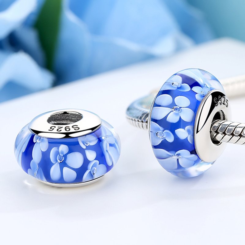 (kuva) Pandora-tyylinen Sininen Muranolasi Valkokukat - Charm - SCZ006 - Näytä 4