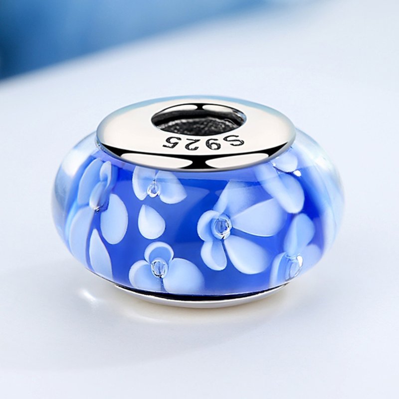 (kuva) Pandora-tyylinen Sininen Muranolasi Valkokukat - Charm - SCZ006 - Näytä 5