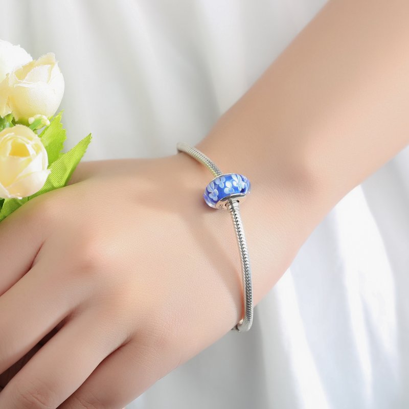 (kuva) Pandora-tyylinen Sininen Muranolasi Valkokukat - Charm - SCZ006 - Näytä 6