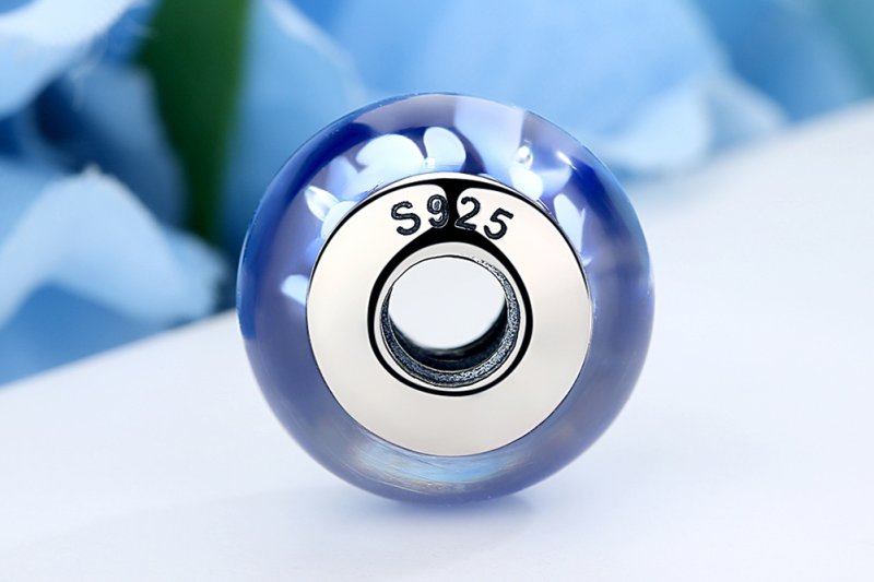 (kuva) Pandora-tyylinen Sininen Muranolasi Valkokukat - Charm - SCZ006 - Näytä 7
