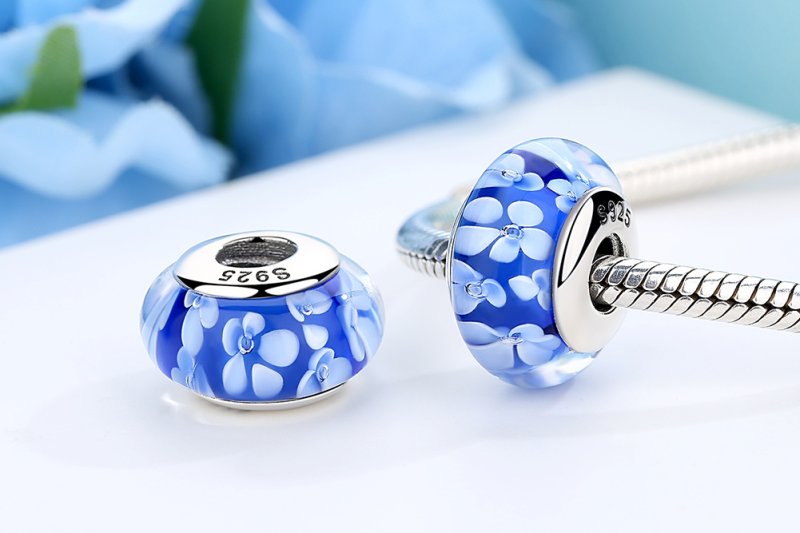 (kuva) Pandora-tyylinen Sininen Muranolasi Valkokukat - Charm - SCZ006 - Näytä 8