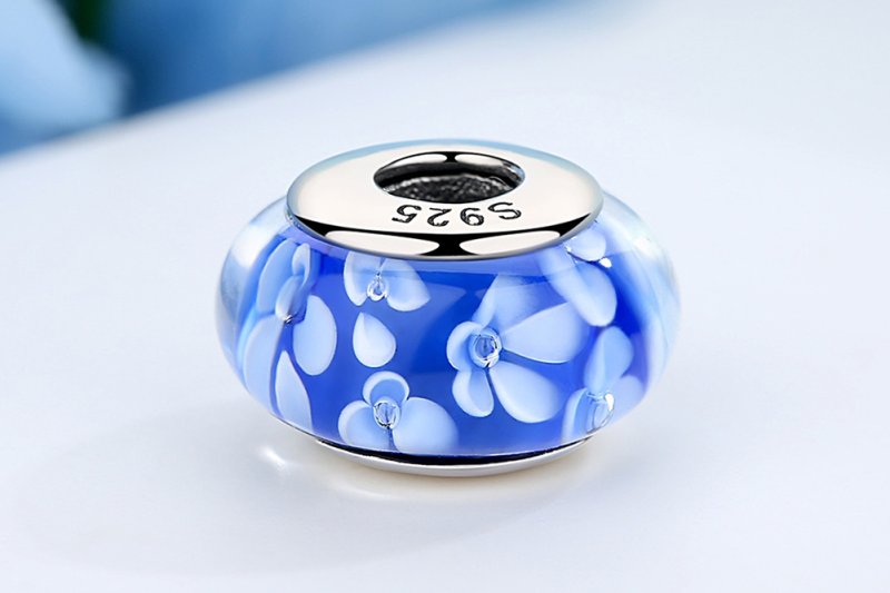 (kuva) Pandora-tyylinen Sininen Muranolasi Valkokukat - Charm - SCZ006 - Näytä 9