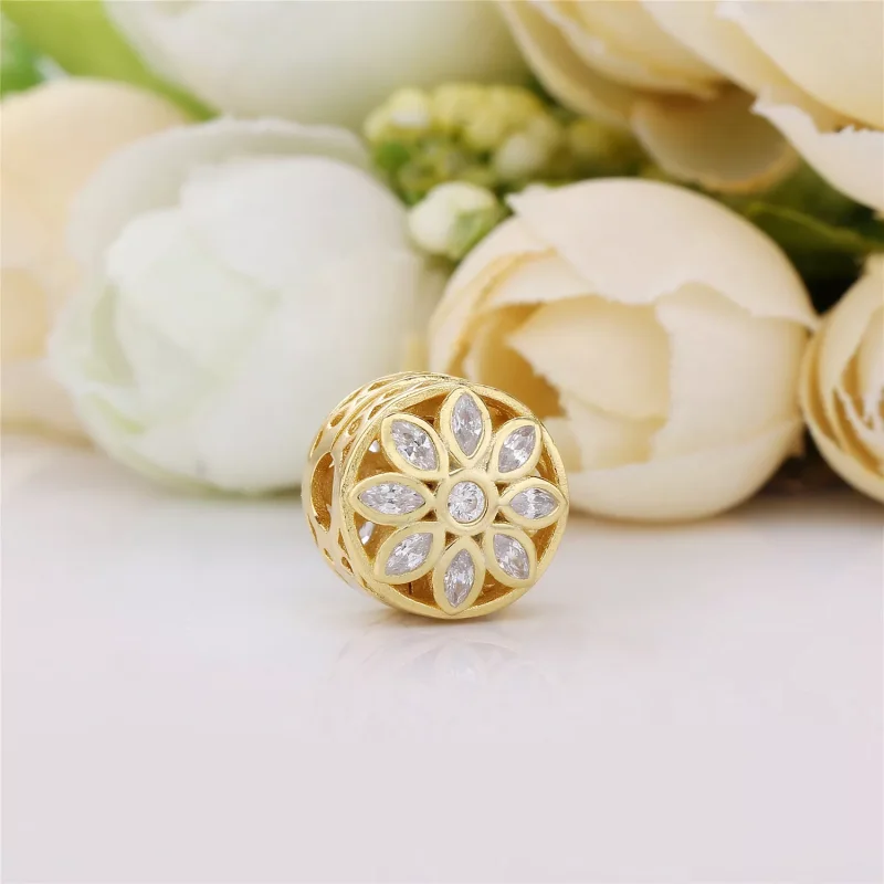 (kuva) Flower gold clip with clear cubic zirconia - 757639CZ - Helat | PANDORA - Näytä 2