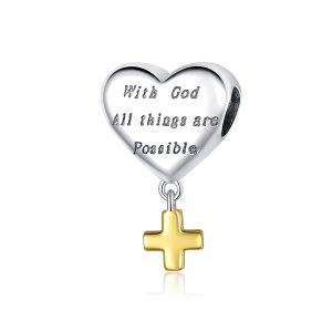 (kuva) Pandora-tyylinen kaksivärinen With God All Things Are Possible -riipus - BSC309