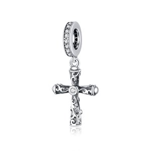 (kuva) Pandora-tyylinen hopeinen vintage risti riipus - BSC313