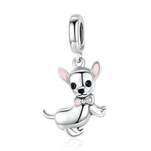 (kuva) Pandora-tyylinen hopeinen chihuahua-riipus - SCC1317