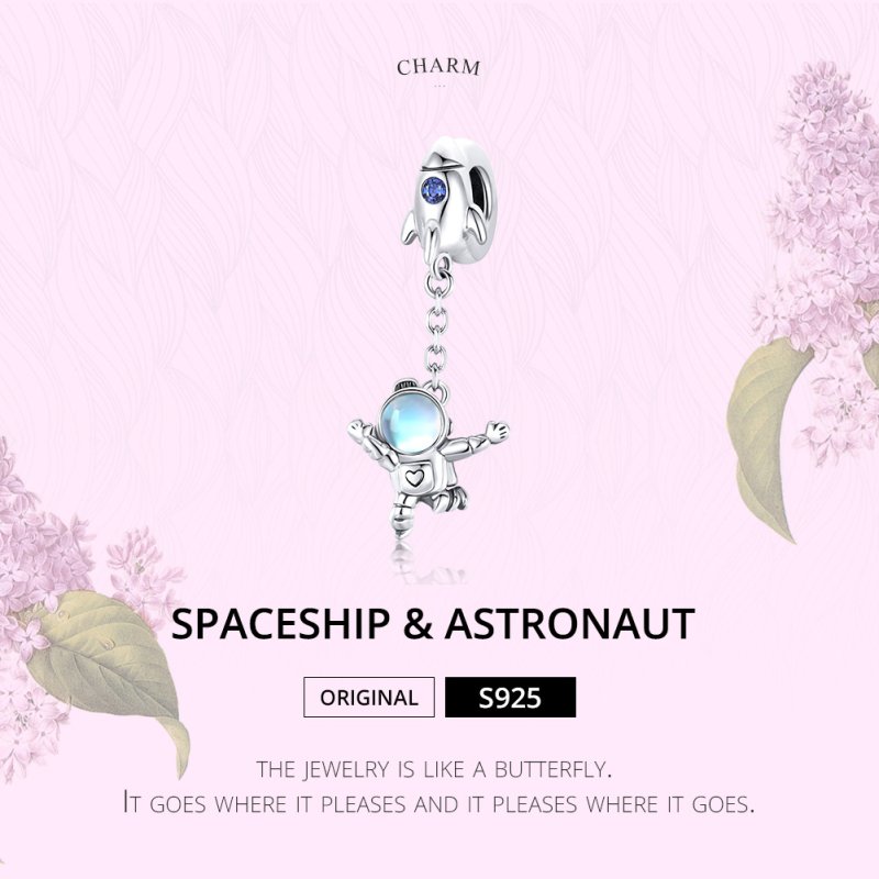 (kuva) Pandora-tyylinen hopeinen avaruusalus & astronautti riipus - SCC1695 - Näytä 6