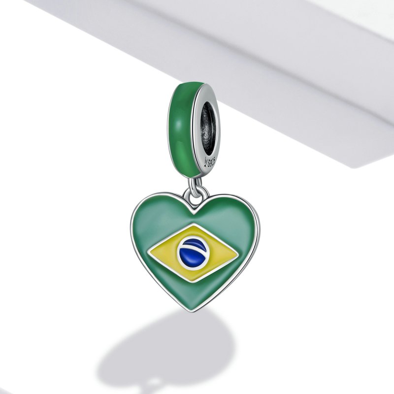 (kuva) Pandora-tyylinen Brasilian lippu sydänriipuksella - SCC2084 - Näytä 2