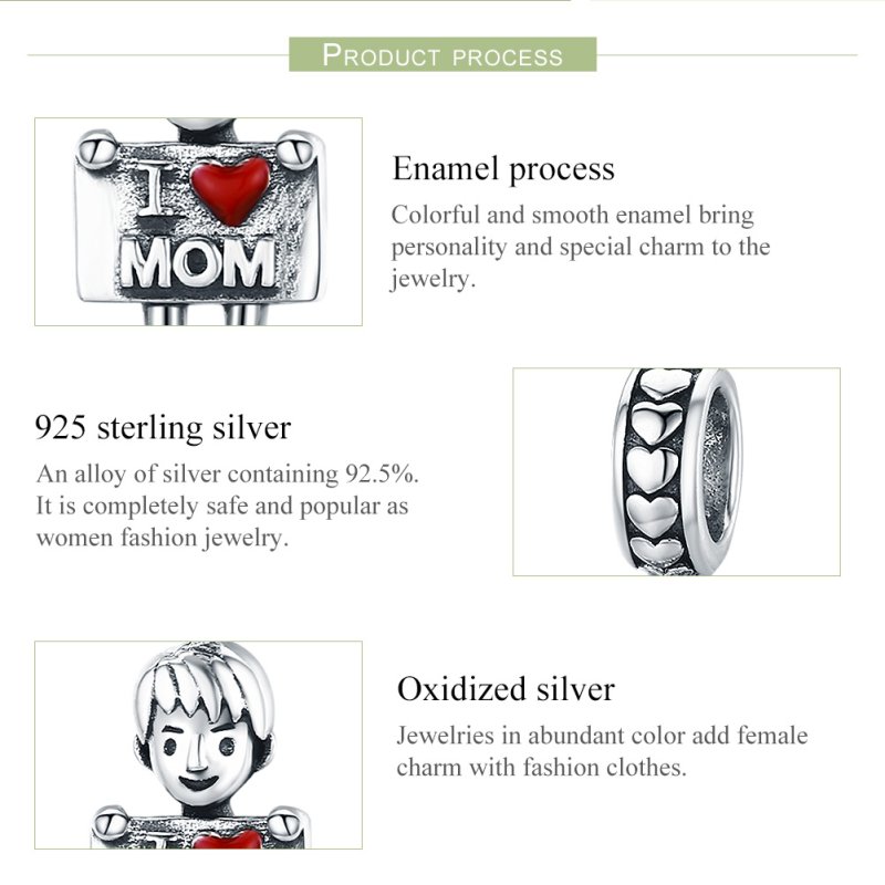 (kuva) Pandora-tyylinen hopeinen I Love Mom -riipus - SCC691 - Näytä 7