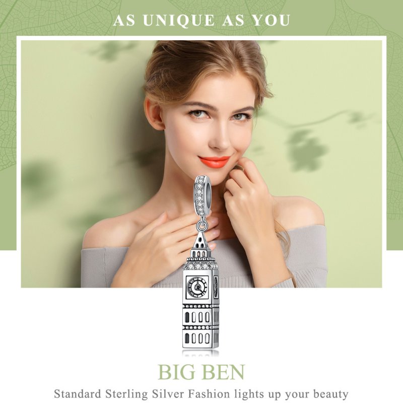 (kuva) Pandora-tyylinen hopeinen Iso-Britannia Big Ben -riipus - SCC868 - Näytä 6