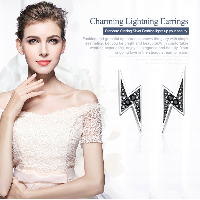 (kuva) Pandora Style Silver Lightning Stud Earrings - SCE156 - Näytä 2