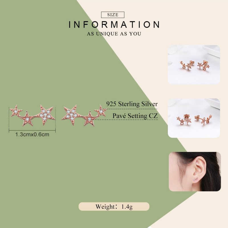 (kuva) Pandora-tyyliset Rose Gold Secrets of Stars -korvakorut - SCE291 - Näytä 2