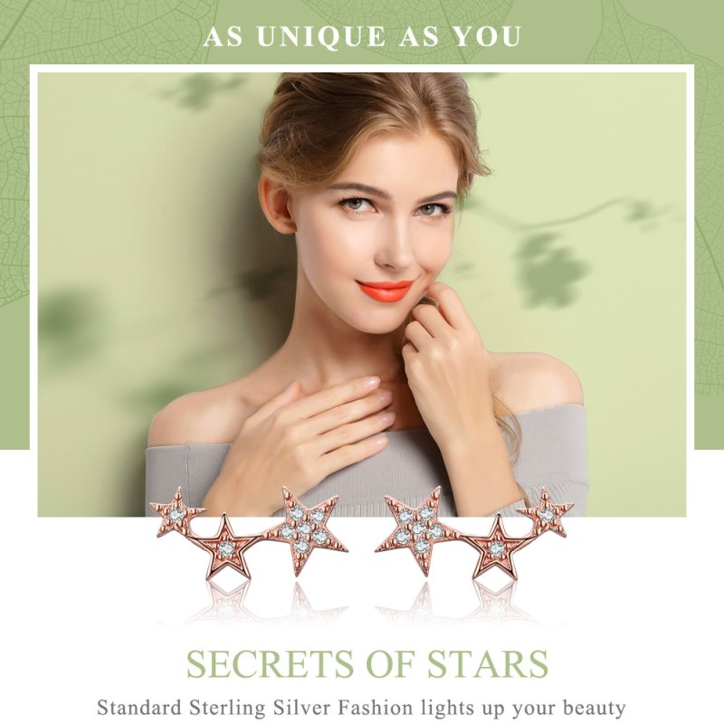 (kuva) Pandora-tyyliset Rose Gold Secrets of Stars -korvakorut - SCE291 - Näytä 3