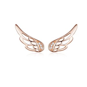 (kuva) Pandora Style Rose Gold Elf Wings Stud Earrings - SCE343-C