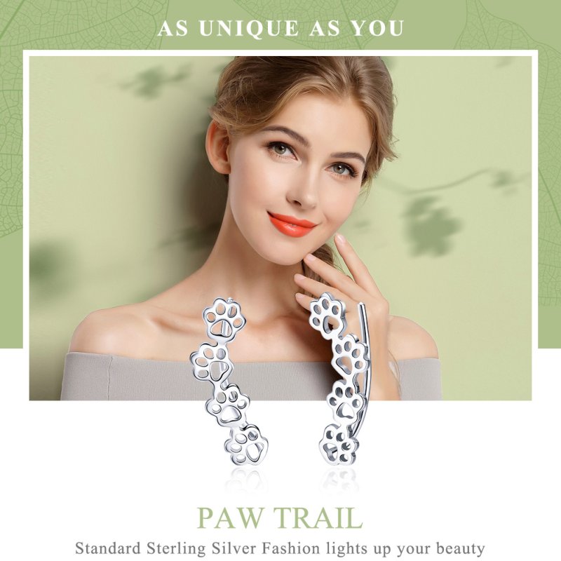 (kuva) Pandora Style Silver Paw Trail Stud Earrings - SCE430 - Näytä 2