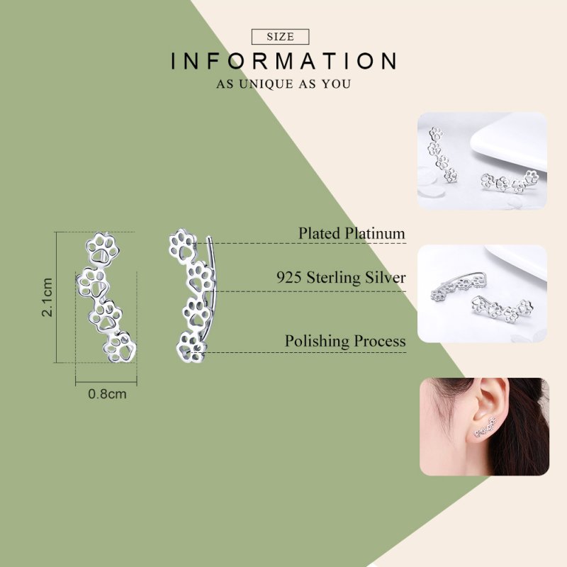 (kuva) Pandora Style Silver Paw Trail Stud Earrings - SCE430 - Näytä 3
