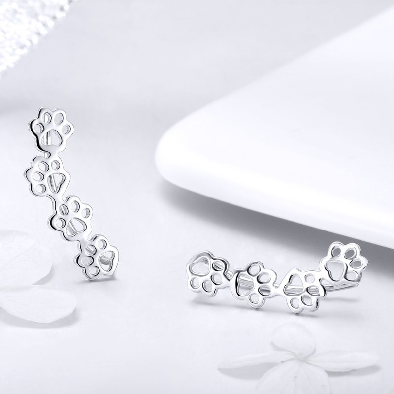 (kuva) Pandora Style Silver Paw Trail Stud Earrings - SCE430 - Näytä 5