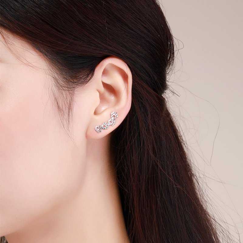 (kuva) Pandora Style Silver Paw Trail Stud Earrings - SCE430 - Näytä 6