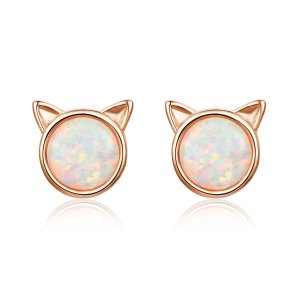 (kuva) Pandora-tyyliset ruusukulta Meow Star -korvakorut - SCE538