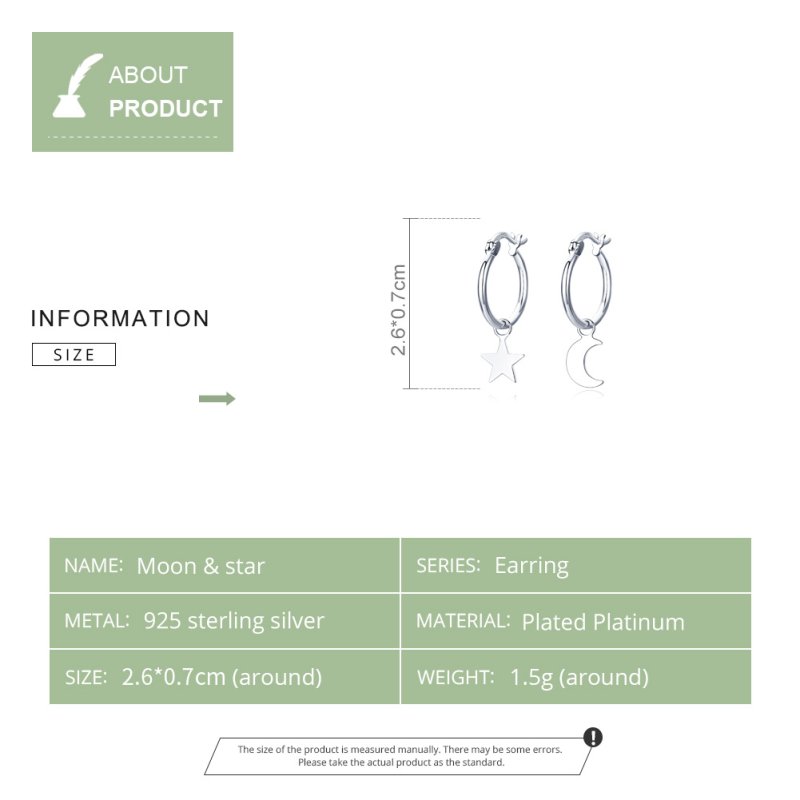 (kuva) Pandora Style Silver Star and Moon Asymmetry Hanging Earrings - SCE681 - Näytä 8