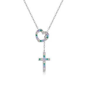 (kuva) Pandora-tyylinen Love Cross -kaulakoru - BSN244