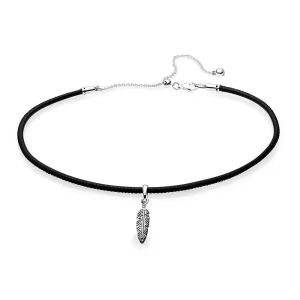 (kuva) Pandora 397197CBK Black Leather Choker & Feather