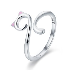 (kuva) Pandora-tyylinen hopea Kissat Rakastuneet -avokehysrengas - SCR341