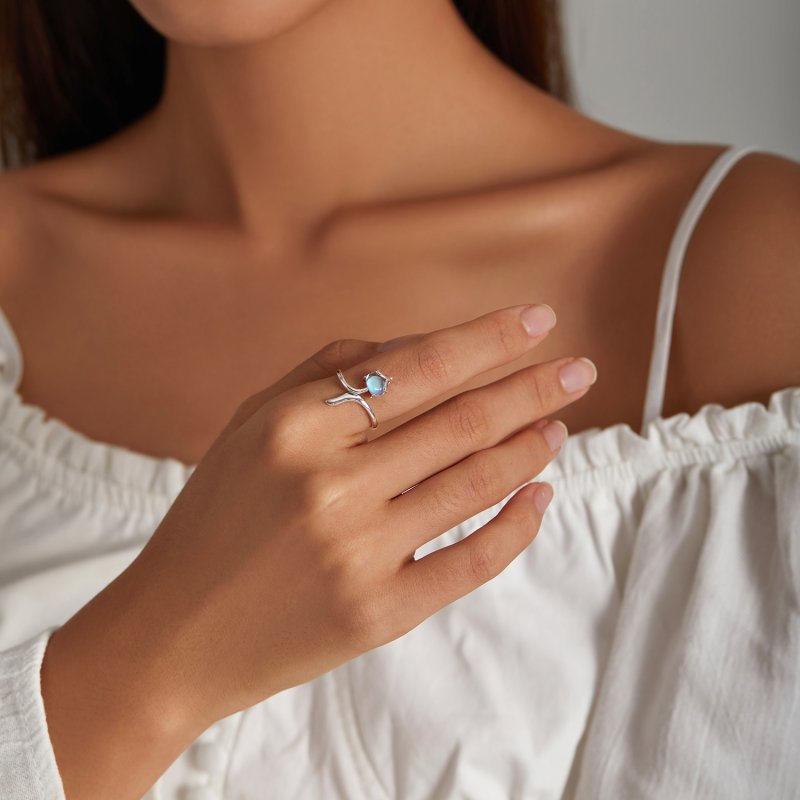 (kuva) Pandora-tyylinen Moonstone Fox Open Ring - SCR756 - Näytä 8
