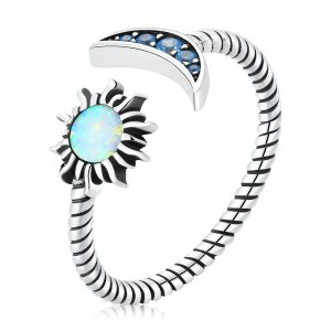 (kuva) Pandora-tyylinen Aurinko, Kuu, Tähdet -parasystävän avorengas - SCR796