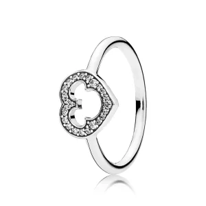 (kuva) Disney heart silver ring Mickey silhouette - 190957CZ - Sormukset | PANDORA
