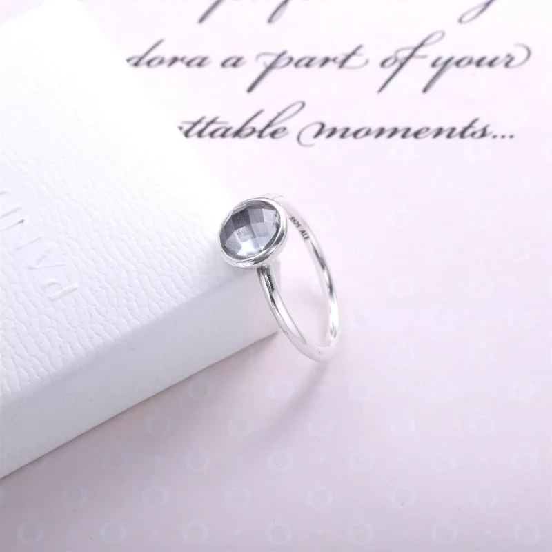 (kuva) PANDORA sormus - Huhtikuun Droplet Birthstone - Näytä 3
