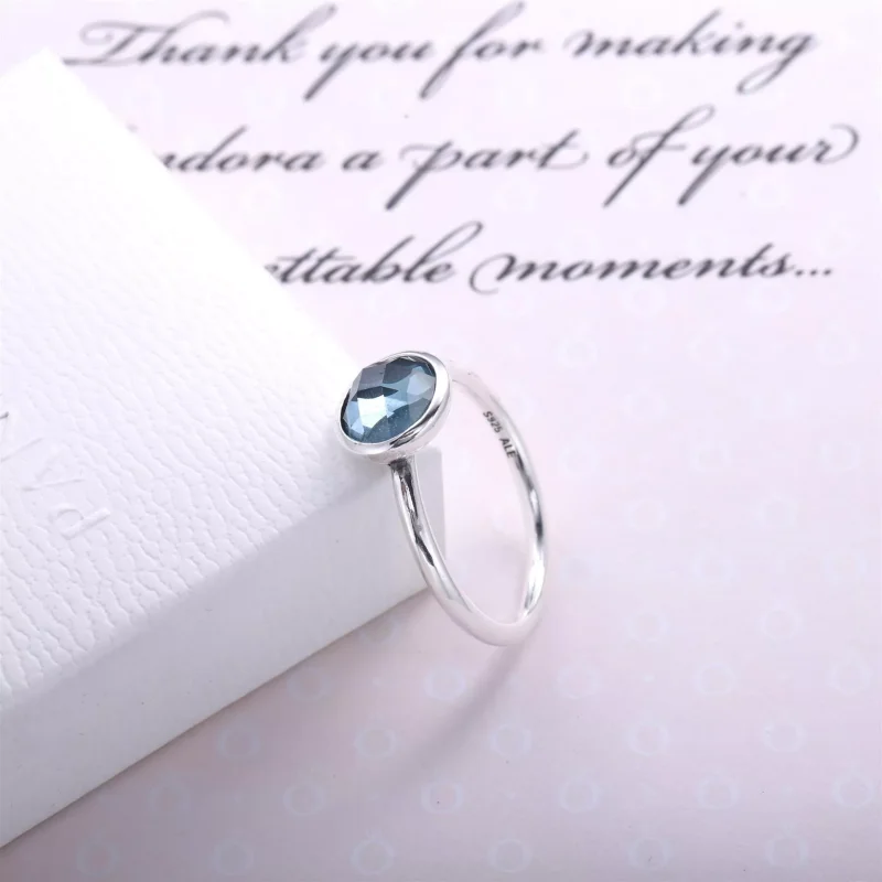 (kuva) PANDORA sormus - Maaliskuun Droplet Birthstone - Näytä 3