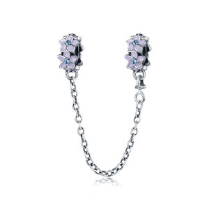 (kuva) Pandora-tyylinen Hopea Violetti Kukat -turvaketju - SCC602
