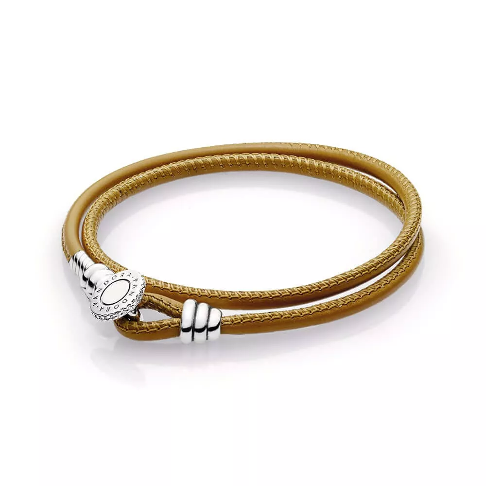 moments double leather bracelet golden tan 597194cgt d rannekorut pandora