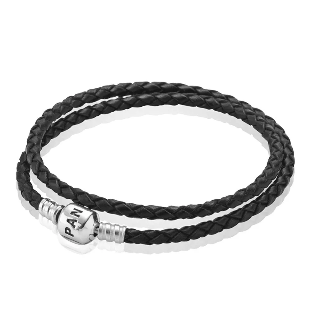 moments double woven leather bracelet black 590705cbk d rannekorut pandora