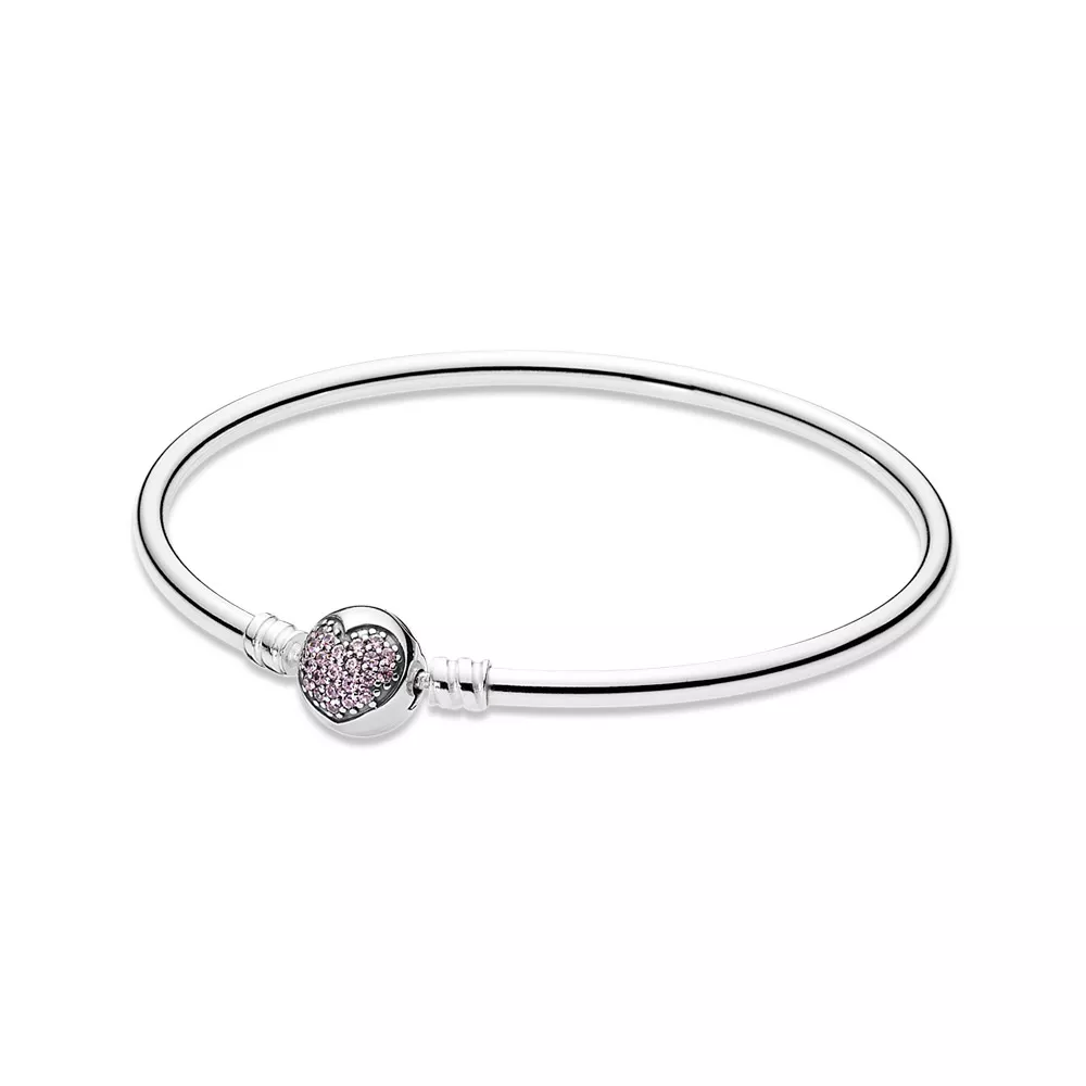 silver bangle bracelet with pink cubic zirconia 590716pcz rannekorut pandora